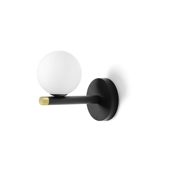 Pom-Wandleuchte, Glaswandleuchte milchig weiß geblasen mit schwarz lackierter Struktur