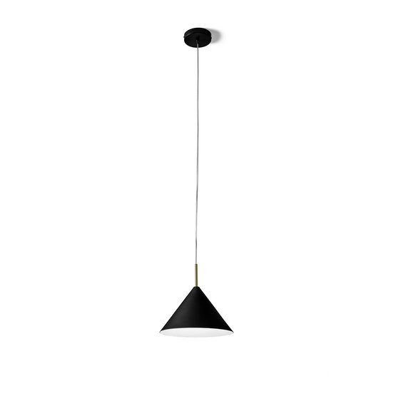 Lámpara colgante Samoi, Lámpara de suspensión en metal pintado en polvo de tacto suave en blanco y negro. Medio