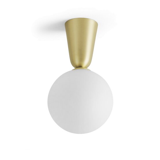Lunar ceiling lamp, Milky white blown glass ceiling lamp with brushed brass cup