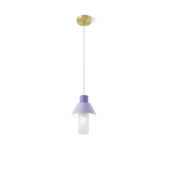 Lollipop suspended lamp, Suspension lamp in lilac and white powder coated metal