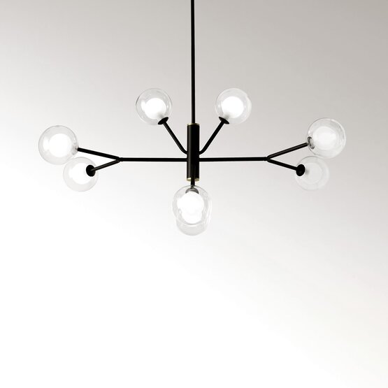 Cosmo suspended lamp, Suspension lamp with 8 lights in transparent and satin glass with black metal structure