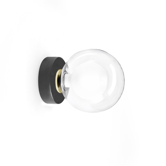 Applique Cosmo, Applique en verre borosilicaté transparent et satiné avec structure en métal peint en noir
