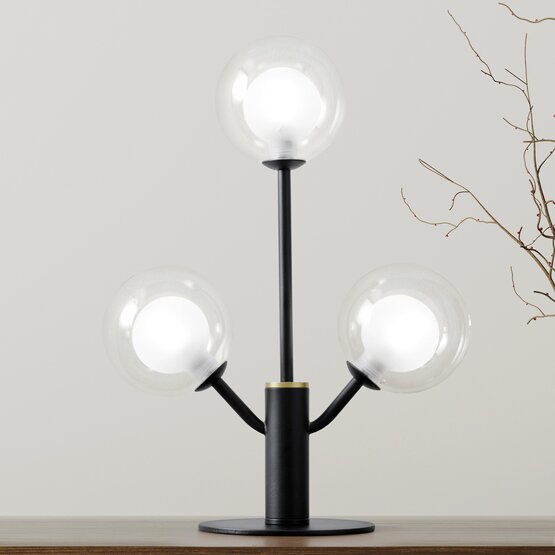 Cosmo table lamp, Table lamp with 3 lights in transparent and satin glass with black metal structure