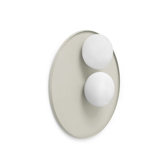 Appllique Pot, Applique a 2 luci in vetro bianco latte su base in metallo grigio perla