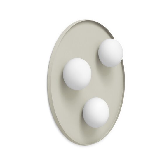 Lámpara de pared de maceta, Aplique de 3 luces en vidrio soplado blanco lechoso sobre base de metal pintado gris perla