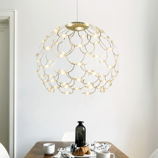 Lamoi suspended lamp, Led suspension lamp in gold-colored metal