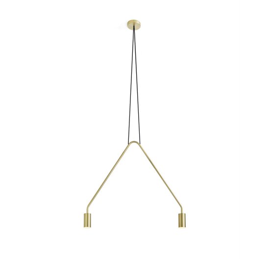 Caos suspended lamp, Two-light pendant in brushed gold finish