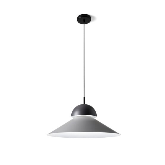 Suspension Alba, Lampe à suspension en verre sablé et métal avec nuances de gris