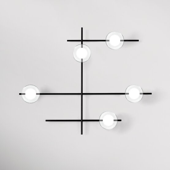 Mikado Cosmo wall or ceiling lamp , 5-light wall or ceiling lamp in transparent and satin glass with metal structure and rotating arm