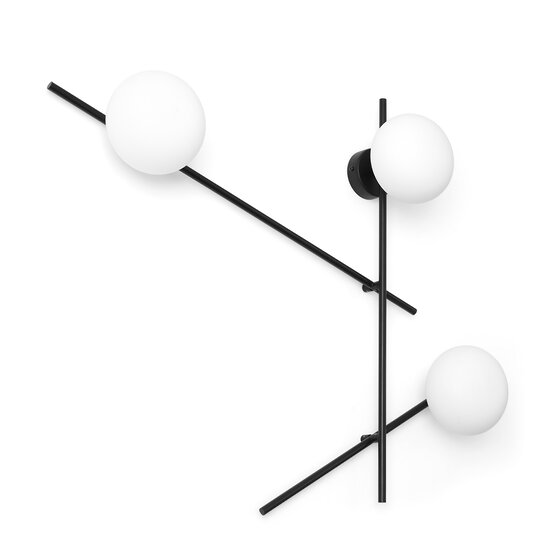 Mikado wall or ceiling lamp , 3-light wall or ceiling lamp with rotating arm in black metal and milky white glass