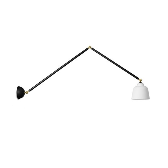 Neoretro Applique, Wall lamp in milky white glass and black metal with adjustable arm