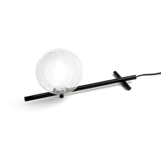 Lampe de table Mikado, Lampe de table en verre borosilicaté transparent et satiné avec structure en métal peint en noir