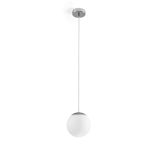 Jugen Cromo suspended lamp, Suspension lamp in milky white blown glass and polished chrome metal