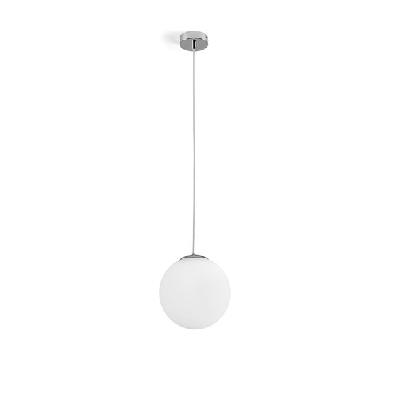 Suspension Jugen Cromo, Lampe à suspension en verre soufflé blanc laiteux et métal chromé poli