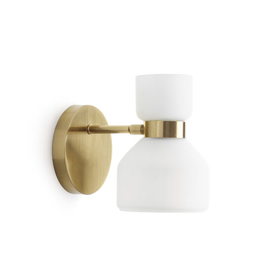 Fifty wall lamp, White blown glass wall lamp with brushed brass base