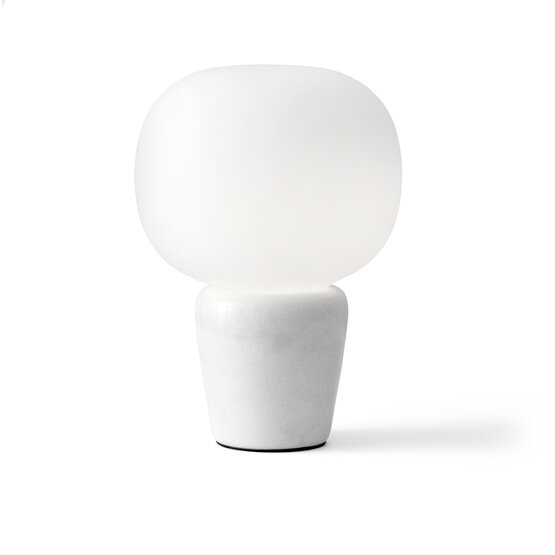 Bombo Marmortischlampe, Tischlampe mit Marmorsockel und Diffusor aus weißem mundgeblasenem Glas