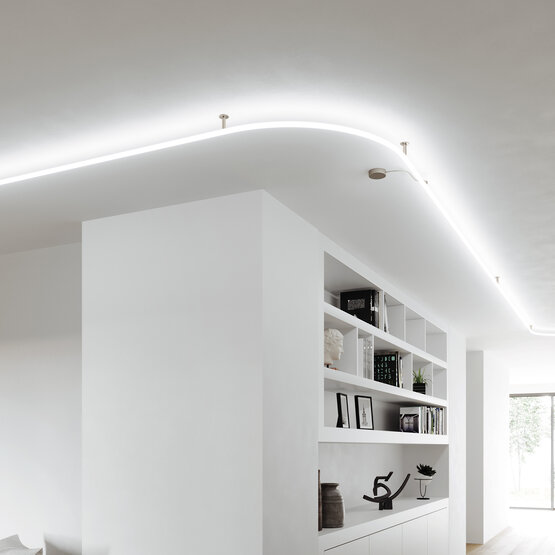 Linea Lampe à Led Mur-plafond Montage apparent, Lampe LED linéaire en silicone blanc opale avec structure en acier 1Mt