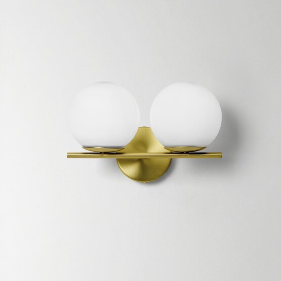 Jugen wall lamp, 2 light wall lamp in milky white glass with brushed brass structure