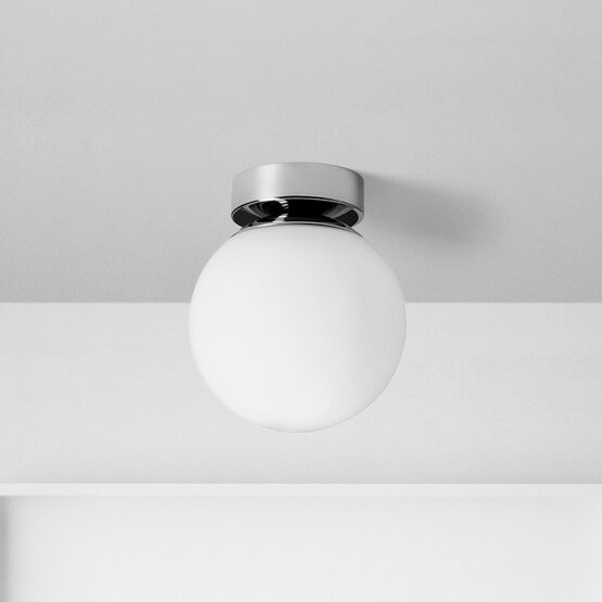 Jugen Cromo ceiling lamp, Ceiling lamp in milky white blown glass and polished chrome metal